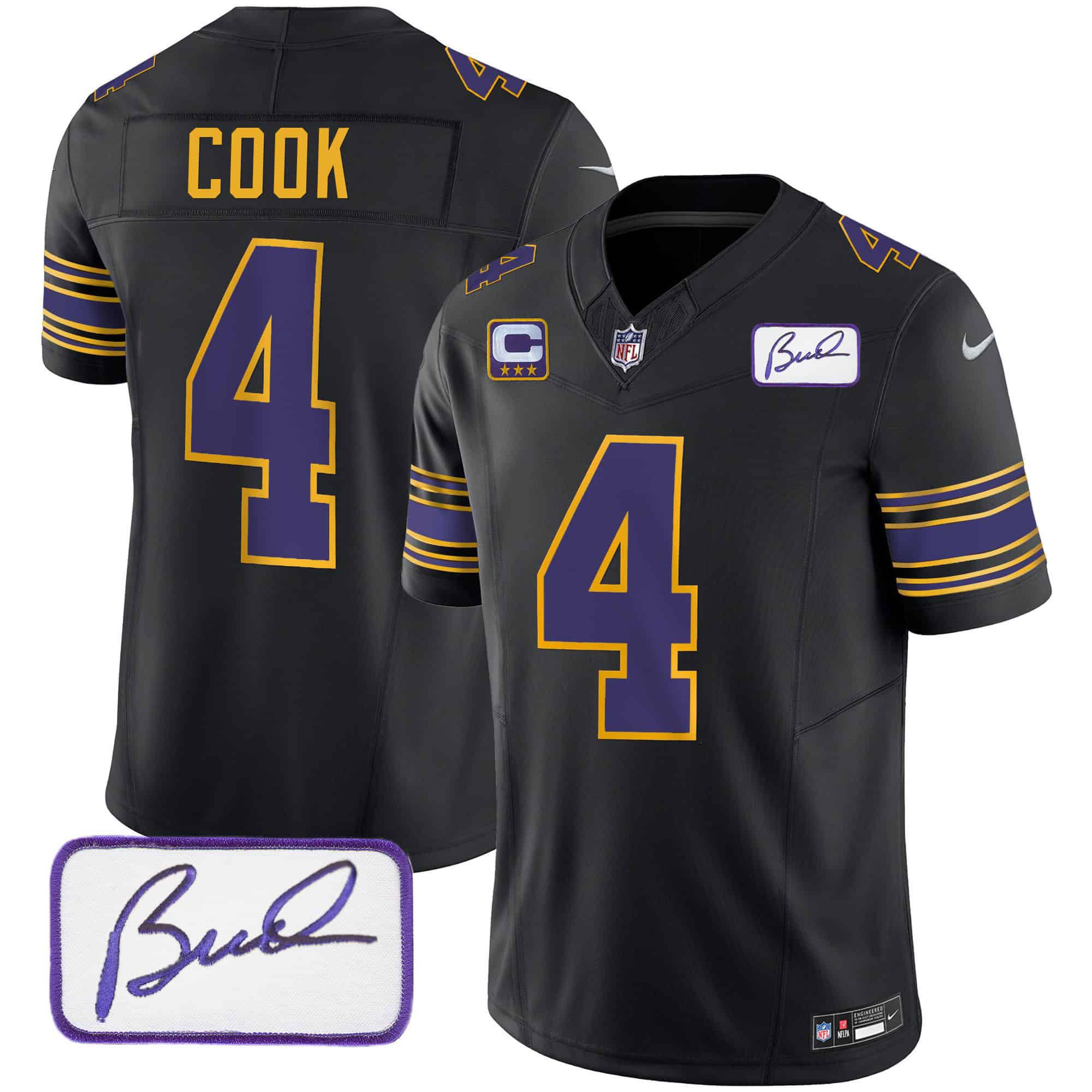 Men Minnesota Vikings #4 Cook Black 2024 Nike Bud Grant Patch Classic Limited NFL Jersey